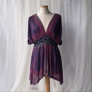 FREE PEOPLE Women's Small 100% Modal Purple/Pink Gray Top with Waist Detail